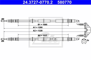 Kabel, parkeringsbremse, Bak, OPEL,VAUXHALL, 13157061, 5 22 455
