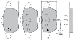 Bremseklosser sett, Framaksel, FORD GALAXY I, SEAT ALHAMBRA, VW SHARAN, 1133445, 1143349, 1237132, 7M3 698 151, YM21-K021-AA
