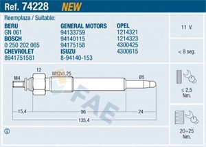 Glødeplugg, ISUZU TROOPER I, OPEL CAMPO, FRONTERA A, FRONTERA A Sport, 1214321, 1214323, 4300425, 4300615, 8-94133-759-0, 8-94133-759-1,