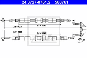 Kabel, parkeringsbremse, Bak, OPEL COMBO Skåp/stor limousine, COMBO Tour, VAUXHALL COMBO Mk II, COMBO TOUR Mk II, 24468130, 5 22 150, 5