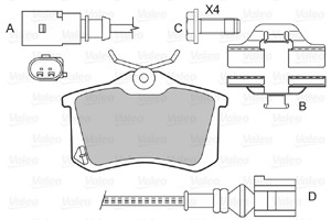 Bremseklosser sett, Bakaksel, PLYMOUTH,SAAB,SEAT,CITROËN,VW,FIAT,OPEL,SKODA,FORD,DS,LANCIA,AUDI,PEUGEOT, 1001096, 1027640, 1115107, 1205