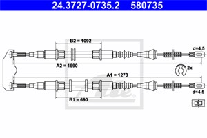Kabel, parkeringsbremse, Bak, OPEL ASTRA F, ASTRA F Halvkombi, ASTRA F Halvkombi Classic, ASTRA F Sedan Classic, VAUXHALL ASTRA Mk III,