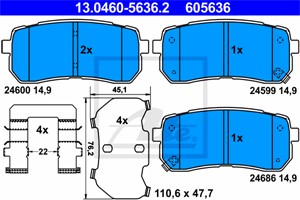 Bremseklosser sett, Bakaksel, HYUNDAI H-1 Cargo, H-1 Travel, ix55, KIA SORENTO III, 58302-3JA50, 58302-4HA50, 58302-C5A70