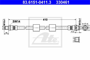 Bremseslange, Framaksel, Ved bremsekaliper, BMW 5 [E39], 5 Touring [E39], 34 30 1 165 249, 34 32 1 164 002
