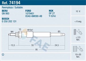 Glødeplugg, FORD, 1079401, EZD 37, XS4U-6M090-AB