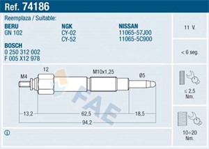 Glødeplugg, NISSAN, 11065-57J00, 11065-5C900, 11065-5C90A, 1N02-18-601
