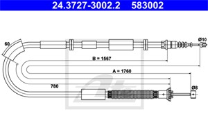 Kabel, parkeringsbremse, Høyre bak, LANCIA DELTA III, 51808304