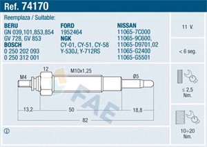 Glødeplugg, FORD,NISSAN, 11065-31N00, 11065-65N01, 11065-7C000, 11065-9C600, 11065-D9701, 11065-D9702, 11065-G2400, 11065-G5501, 1952464