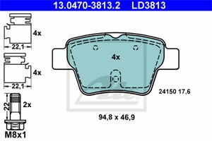 Bremseklosser sett, Bakaksel, CITROËN,PEUGEOT, 4253 22, 4253 25, 4253 40, 4253 98, 4253 99, 4254 40, 4254 76