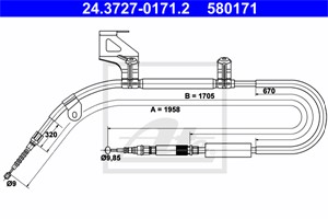 Kabel, parkeringsbremse, Bakre venstre, AUDI A6 C5, A6 C5 Avant, 4B0 609 721 D, 4B0 609 721 J, 4B0 609 721 K, 4B0 609 721 L, 4B0 609 721