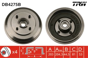 Bremsetrommel, Bakaksel, FORD FOCUS I, FOCUS Sedan I, FOCUS Turnier I, 3049844, 4145506, 4154689, 98AB-1113-BE, 98AB-1113-BG