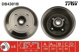 Bremsetrommel, Bakaksel, OPEL CORSA C, CORSA C Skåp/halvkombi, VAUXHALL CORSA Mk II, 24401369, 4 18 000, 90 04 416, 9196287