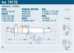 Glødeplugg, ISUZU,OPEL, 1214042, 1214309, 1214310, 1214315, 8-94402-303-1, 8-94481-972-0, 8-97044-037-0, 94402303, 94481972, 97044037