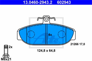 Bremseklosser sett, Framaksel, VOLVO 740, 740 Kombi, 760, 760 Kombi, 940, 940 Kombi, 270195, 271184, 272809, 272871