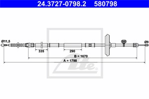 Kabel, parkeringsbremse, Bak, CHEVROLET,OPEL,VAUXHALL, 13328132, 5 22 063