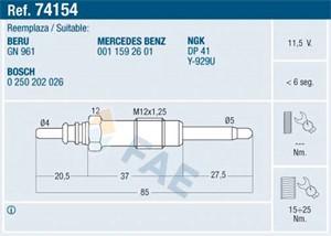 Glødeplugg, MERCEDES-BENZ,SSANGYONG, 001 159 26 01, GP-112
